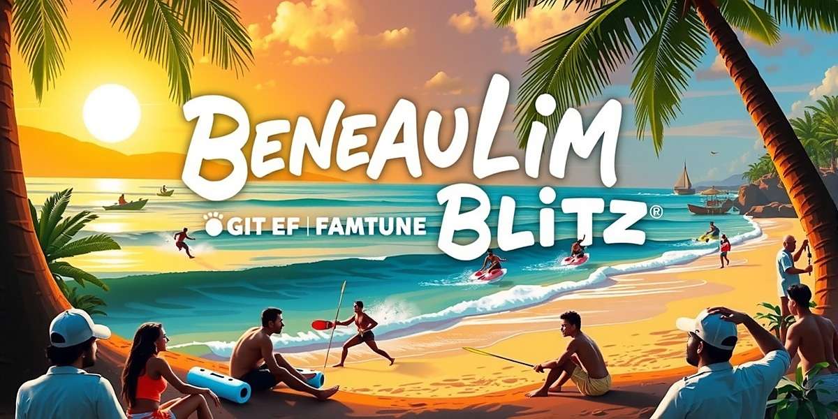 Benaulim Blitz game cover featuring vibrant Goan beach with players engaging in various water sports and activities