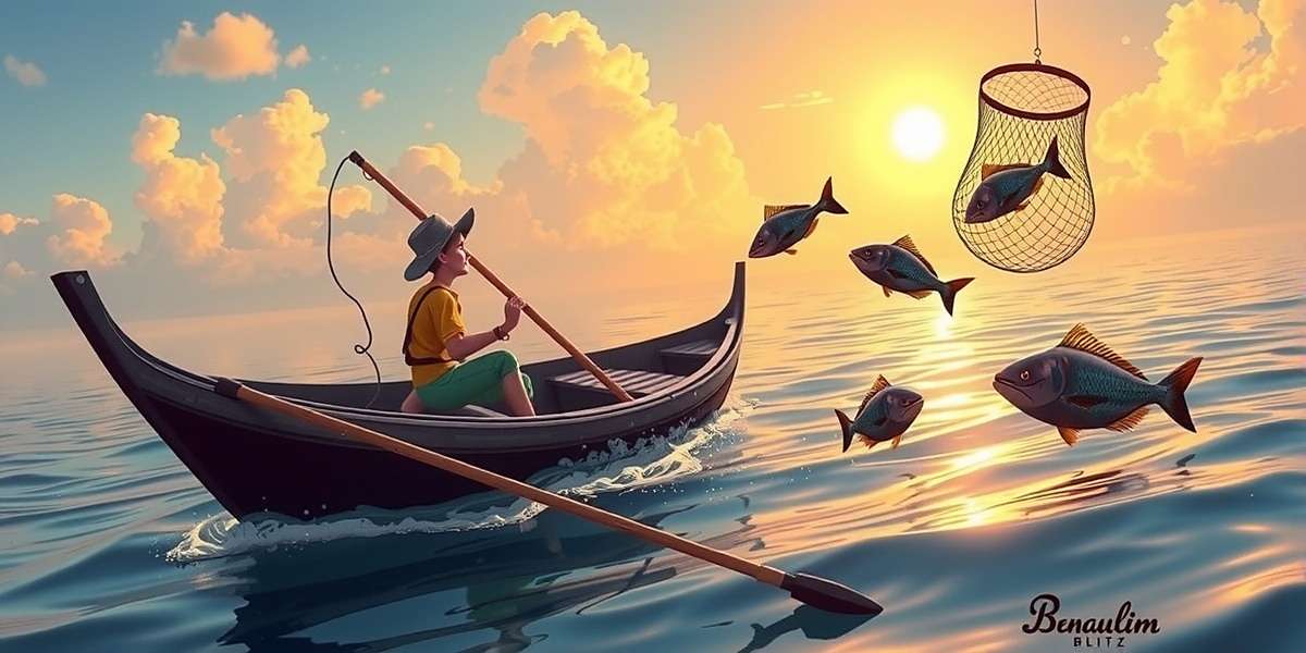 Benaulim Blitz fishing challenge showing player character in traditional boat catching fish with net